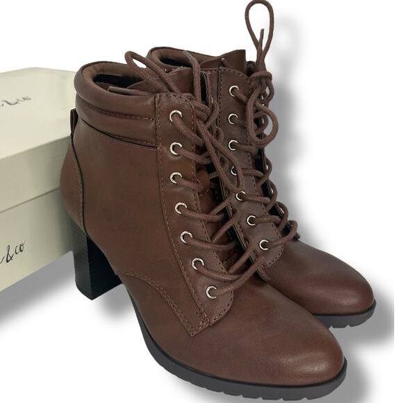 NEW Style & Co Brown Lace Up booties Size 6 Retro High Heel Ankle Boot NWT - Picture 1 of 13